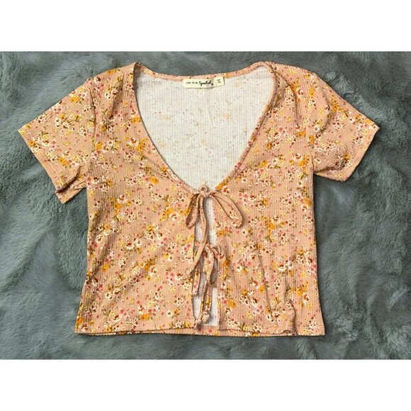 Coquette Soft Girl Dainty Floral Double Bow Tie SS Cardigan XS - Picture 1 of 7